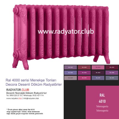 Decora 350-180 Ayaklı Desenli Döküm Radyatör, Ral 4010 |  15 Kolon Decora 350-180 Ayaklı Desenli Döküm Radyatör, Ral 4010 |  15 Kolon