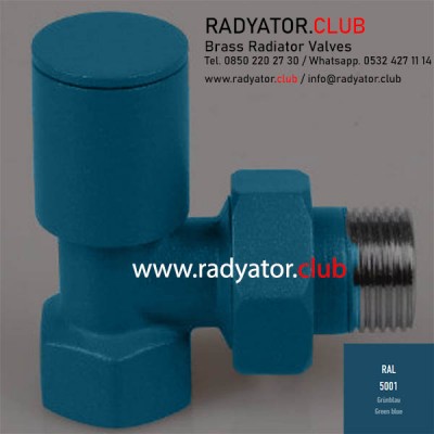 Ral 5001 Green Blue Decorative Angled Radiator Valves Ral 5001 Green Blue Decorative Angled Radiator Valves