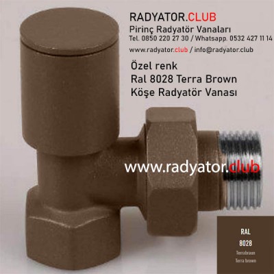 Ral 8028 Özel Renk Dekoratif Köşe Radyatör Vanası Ral 8028 Özel Renk Dekoratif Köşe Radyatör Vanası