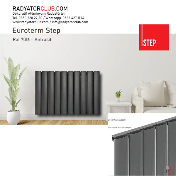 Euroterm Step alcak Aluminyum Radyator Yukseklik 30 cm.  Renk: Ral 7016, Dilim 13