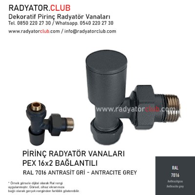 Ral 7016 Antrasit Dekoratif 16x2 Pex Köşe Radyatör Vanası Ral 7016 Antrasit Dekoratif 16x2 Pex Köşe Radyatör Vanası