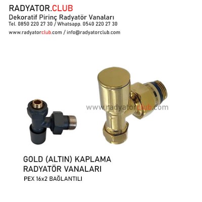 Gold Kaplama Dekoratif 16x2 Pex Pirinç Köşe Radyatör Vanası Gold Kaplama Dekoratif 16x2 Pex Pirinç Köşe Radyatör Vanası