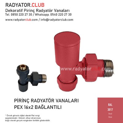 Ral 3017 Rose Dekoratif 16x2 Pex Köşe Radyatör Vanası Ral 3017 Rose Dekoratif 16x2 Pex Köşe Radyatör Vanası