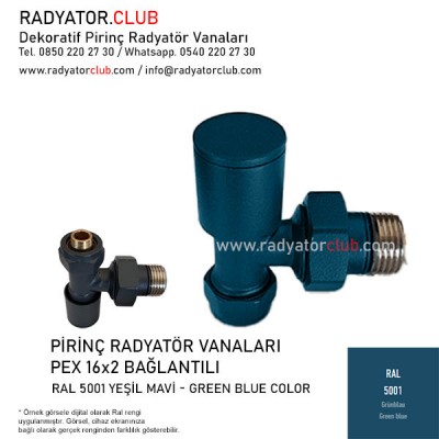 Ral 5001 Green Blue Decorative 16x2 Pex Angled Radiator Valves Ral 5001 Green Blue Decorative 16x2 Pex Angled Radiator Valves
