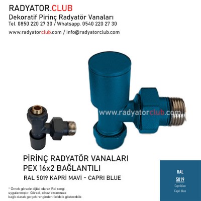 Ral 5019 Özel Renk Dekoratif 16x2 Pex Köşe Radyatör Vanası Ral 5019 Özel Renk Dekoratif 16x2 Pex Köşe Radyatör Vanası