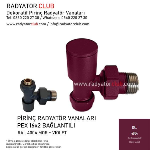 Dekoratif 16x2 Pex Pirinç Köşe Radyatör Vanası | Ral 4004