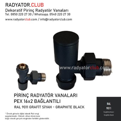 Ral 9011 Graphite Siyah Dekoratif 16x2 Pex Köşe Radyatör Vanası