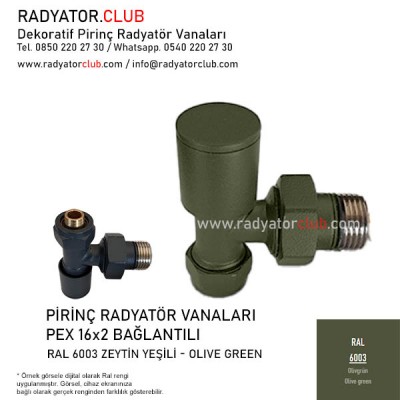 Ral 6003 Zeytin Yeşili Dekoratif 16x2 Pex Köşe Radyatör Vanası Ral 6003 Zeytin Yeşili Dekoratif 16x2 Pex Köşe Radyatör Vanası