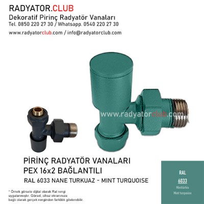 Ral 6033 Turquoise Angled Round Radiator Valves Ral 6033 Turquoise Angled Round Radiator Valves