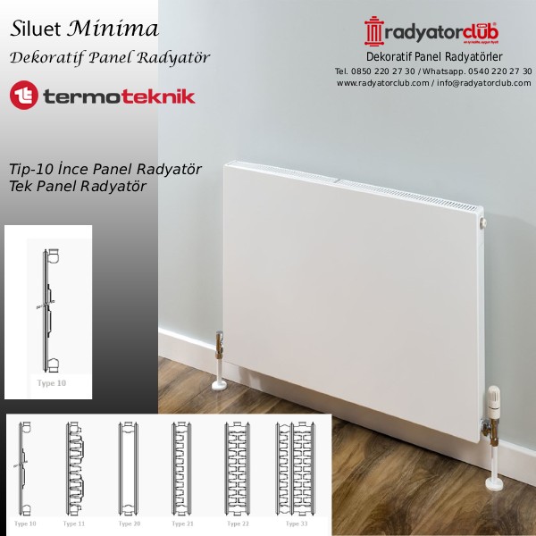 Siluet İnce Dekoratif Radyatör Ral 9016 renk, Tip 10 H. 900x800 mm.