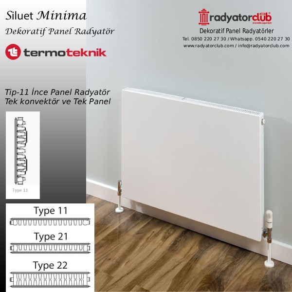 Minima İnce Panel Radyatör Ral 9016 renk, Tip 11 H. 400x600 mm.